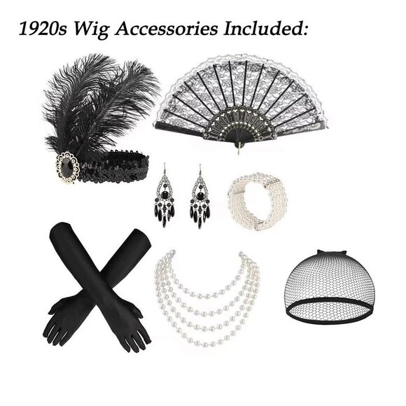 Black 1920s Flapper Wig Synthetic Curly Wavy Vintage Costume Accessory main image 5